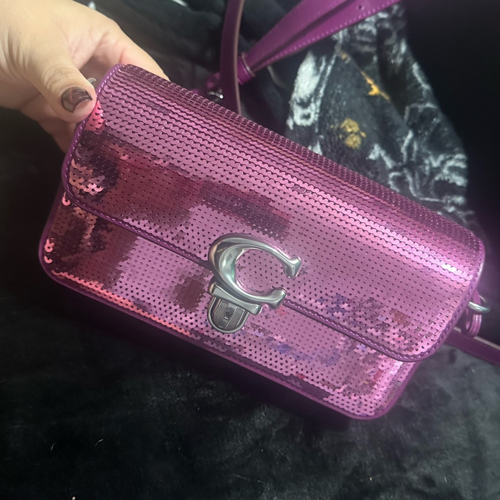 Studio Dark Magenta Sequin Baguette Bag - Picture 5 of 7